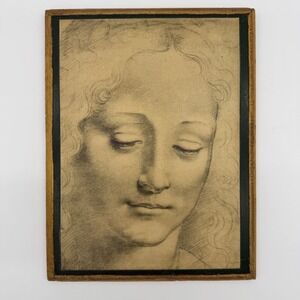 Vintage Italian Florentia Leonardo Portrait Wood Plaque Gold Gilt Florentine Art